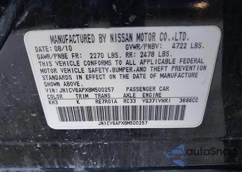 2011 Infiniti G37 Journey from USA, damaged, VIN JN1CV6APXBM500257